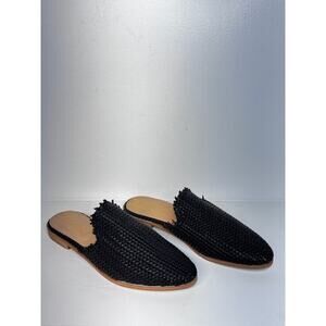 Mi iM Frayed Woven Moroccan Boho Black Leather Mule Slip Ons Size 8.5